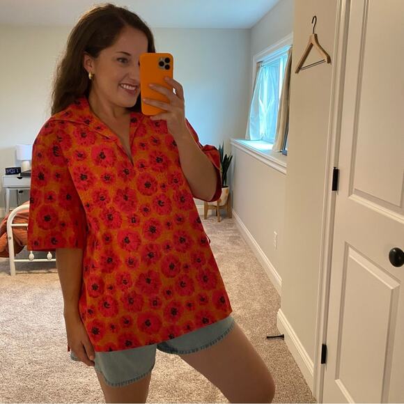 NWT JASON WU Pink Floral Cotton Poplin Collared Blouse Small - Picture 2 of 15